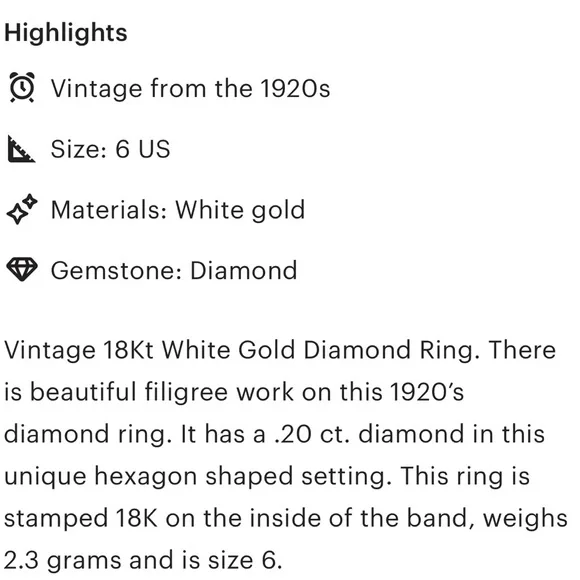 Elegant Early 1900s Vintage 18k White Gold Natural Old European Diamond Ring 6 - Picture 7 of 7